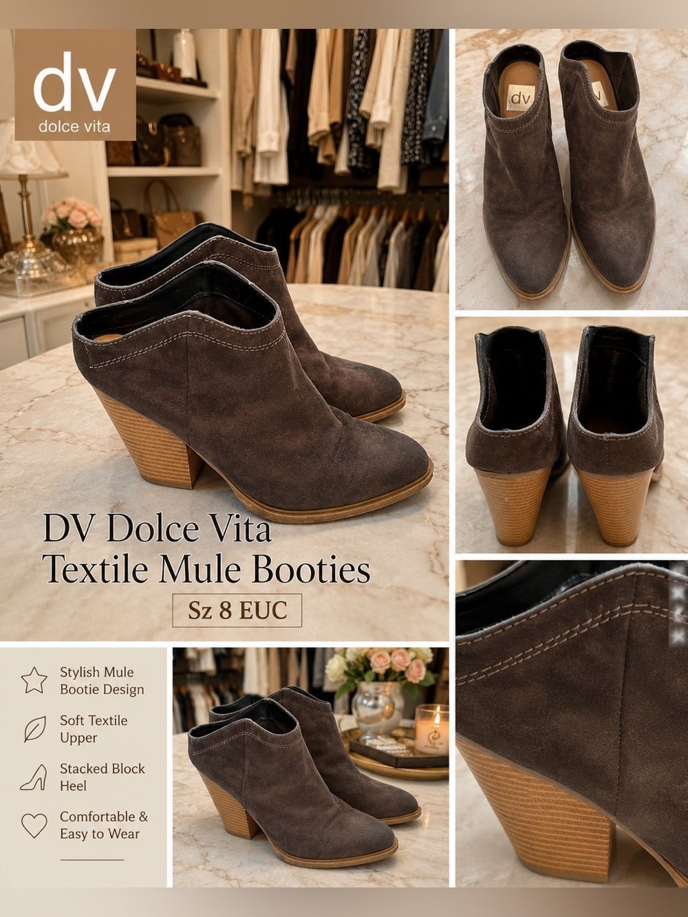 DV Textile Mule Booties Sz 8 EUC